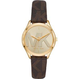 Michael Kors MK2862 Logo Dial Brown Leather Strap Women's Watch NWT